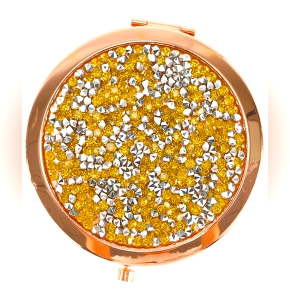 Rhinestones Makeup Mirror for Rose Gold Tone Metal Glass New - Picture 3 of 6